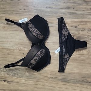 Adore Me Mirianne Black Push Up Bra Matching Thong